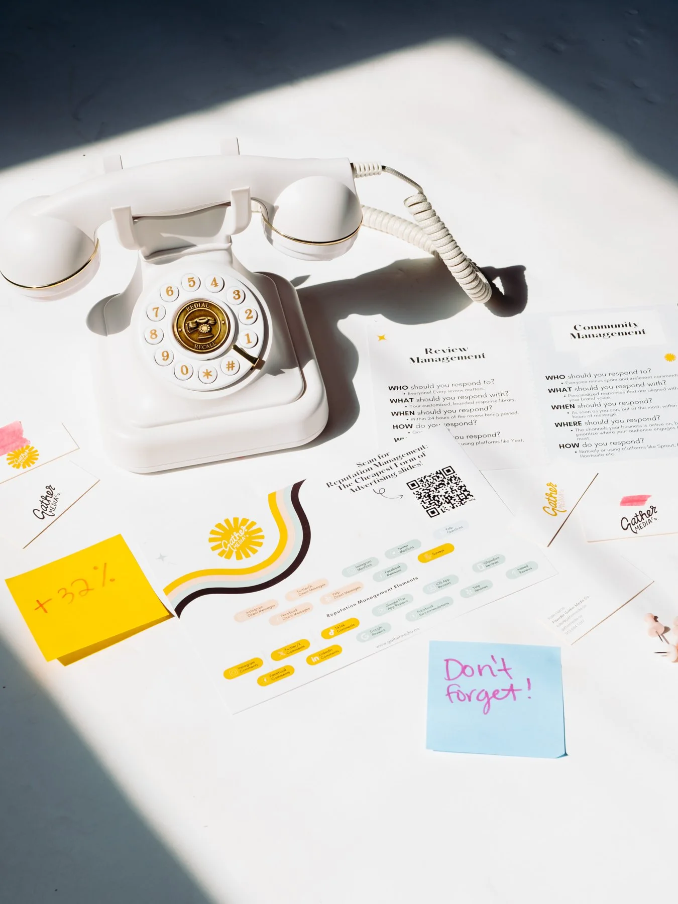Coffee cups and printed materials in angled light