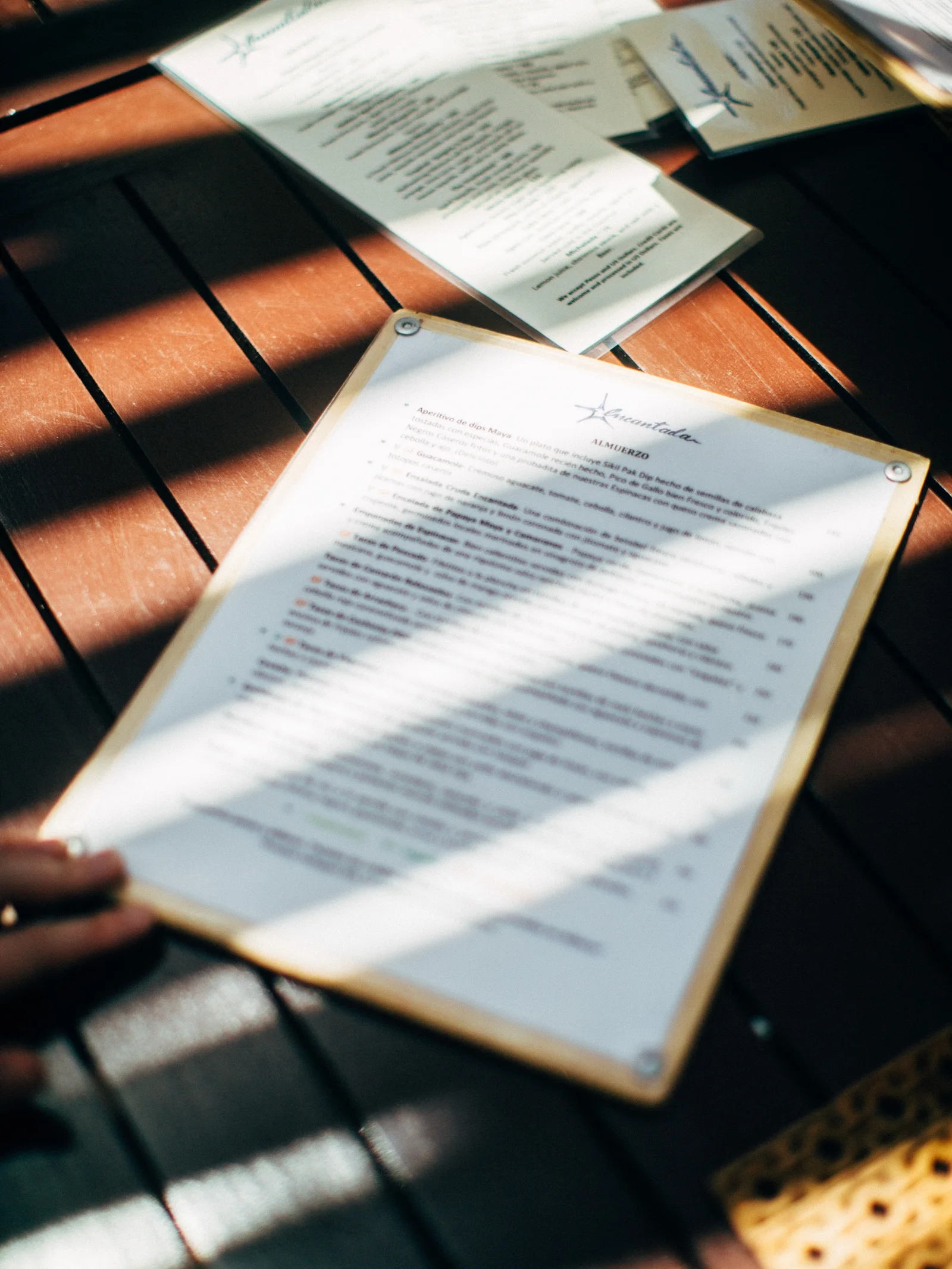 Menus in afternoon light